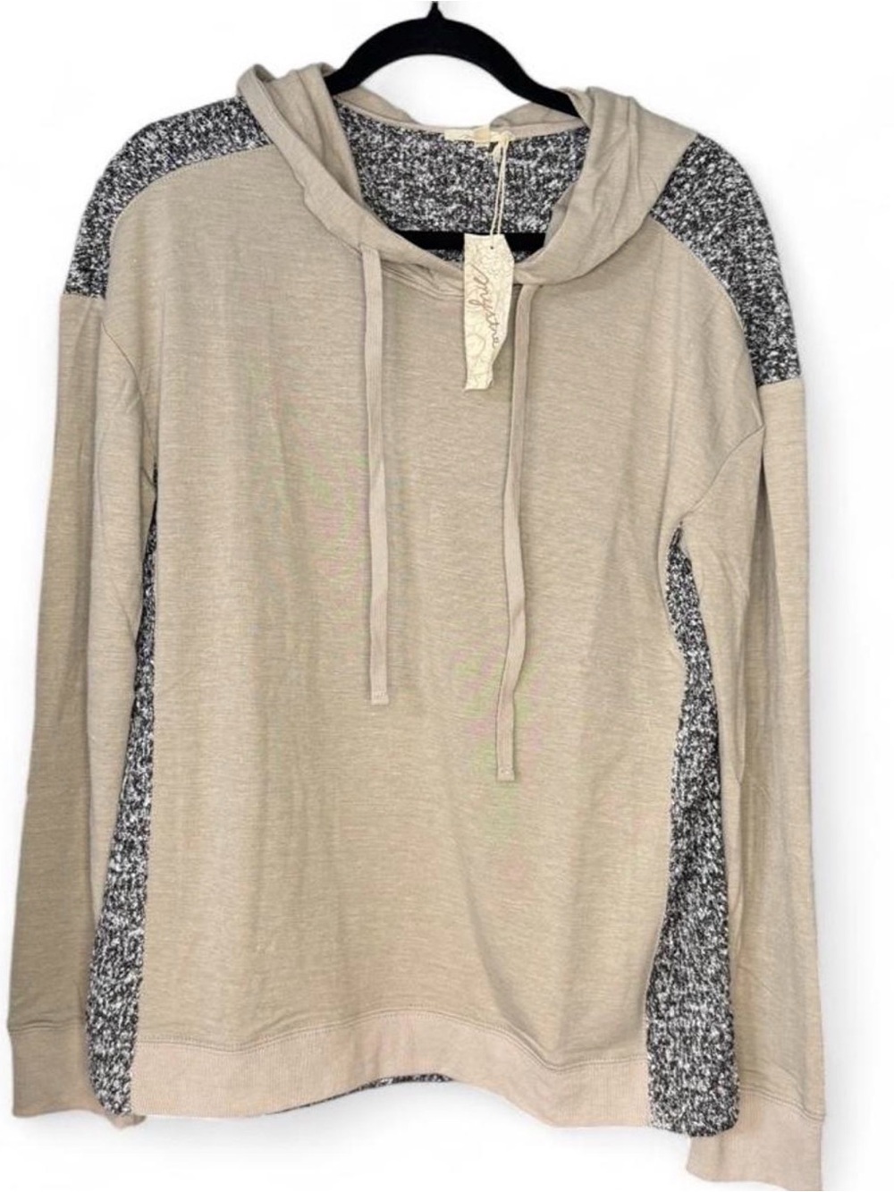 Mystree Beige Hooded Sweatshirt with Black Marled Panels